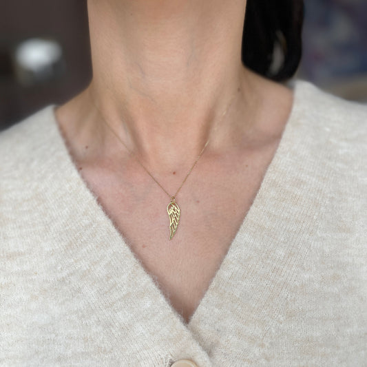 Yellow Gold-Tone Sterling Silver Angel Wing Small Pendant Charm