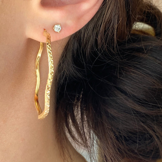Gold-Plated Sterling Silver Wavy Diamond-Cut Large Hoop Earrings