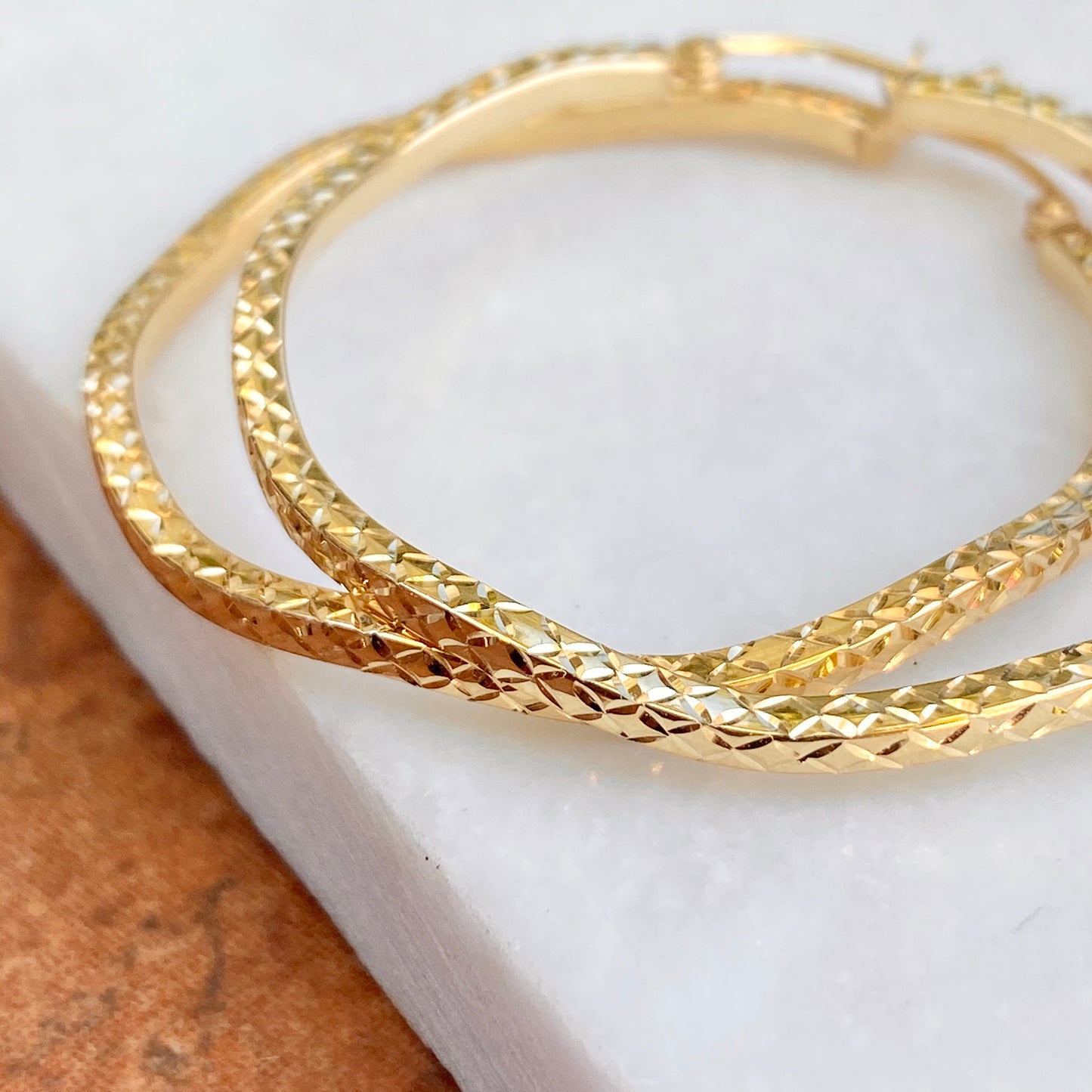 Gold-Plated Sterling Silver Wavy Diamond-Cut Large Hoop Earrings