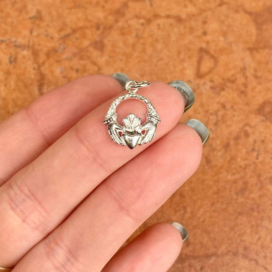 Sterling Silver Polished Celtic Claddagh Pendant Charm