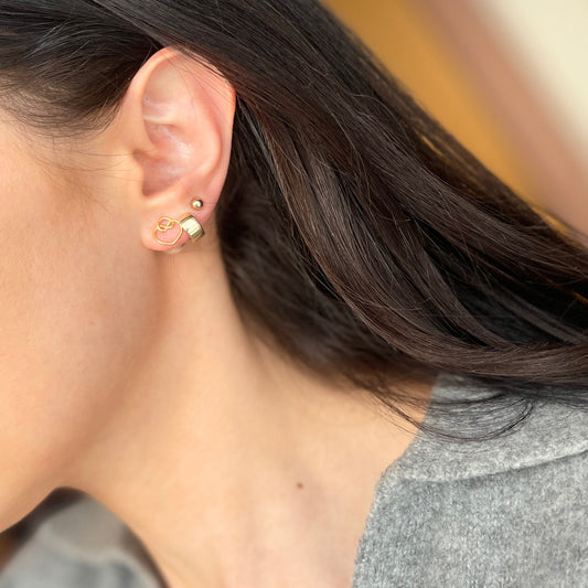 Sterling Silver Double Ended Matte Ball + Gold-Tone Open Heart Stud Post Earring