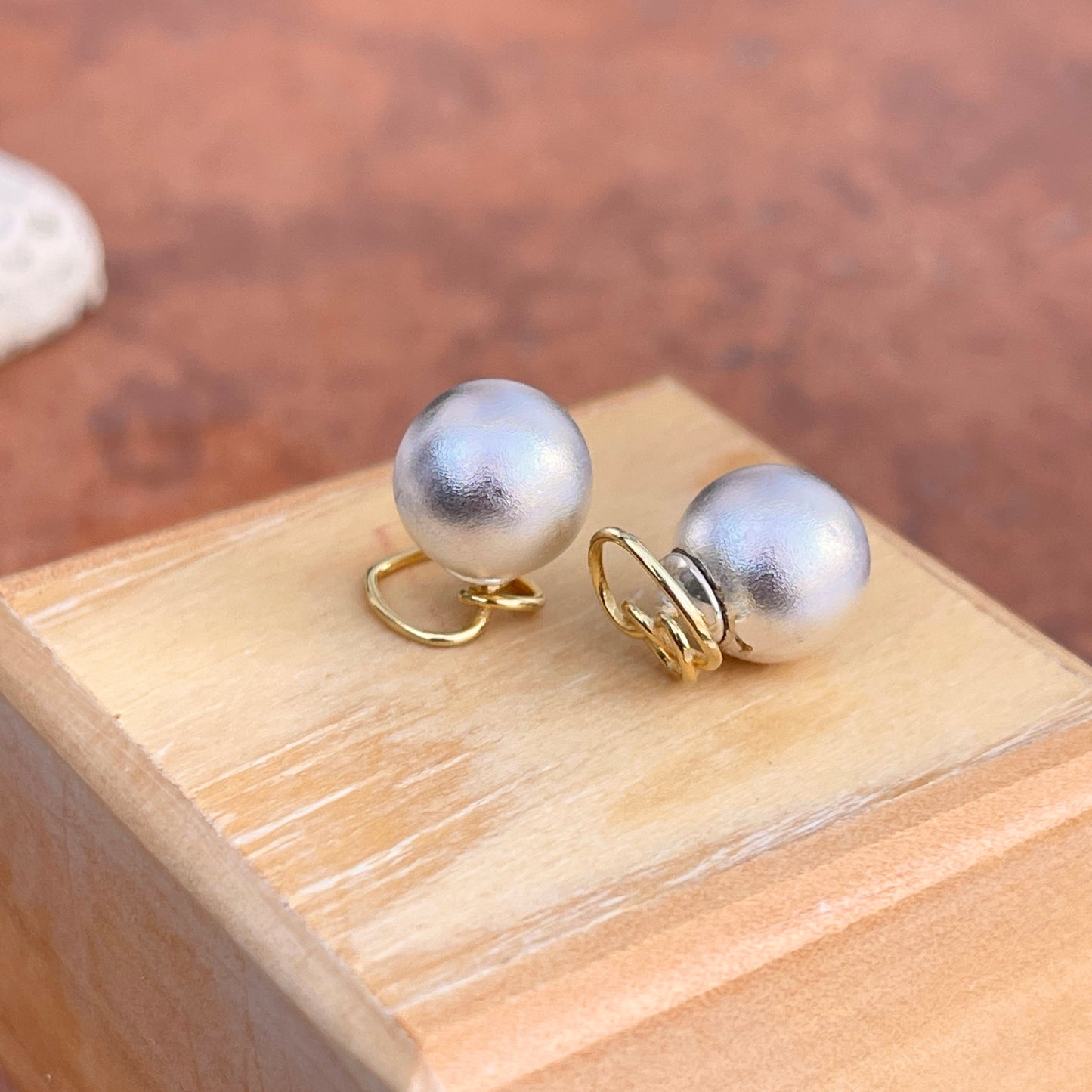 Sterling Silver Double Ended Matte Ball + Gold-Tone Open Heart Stud Post Earring