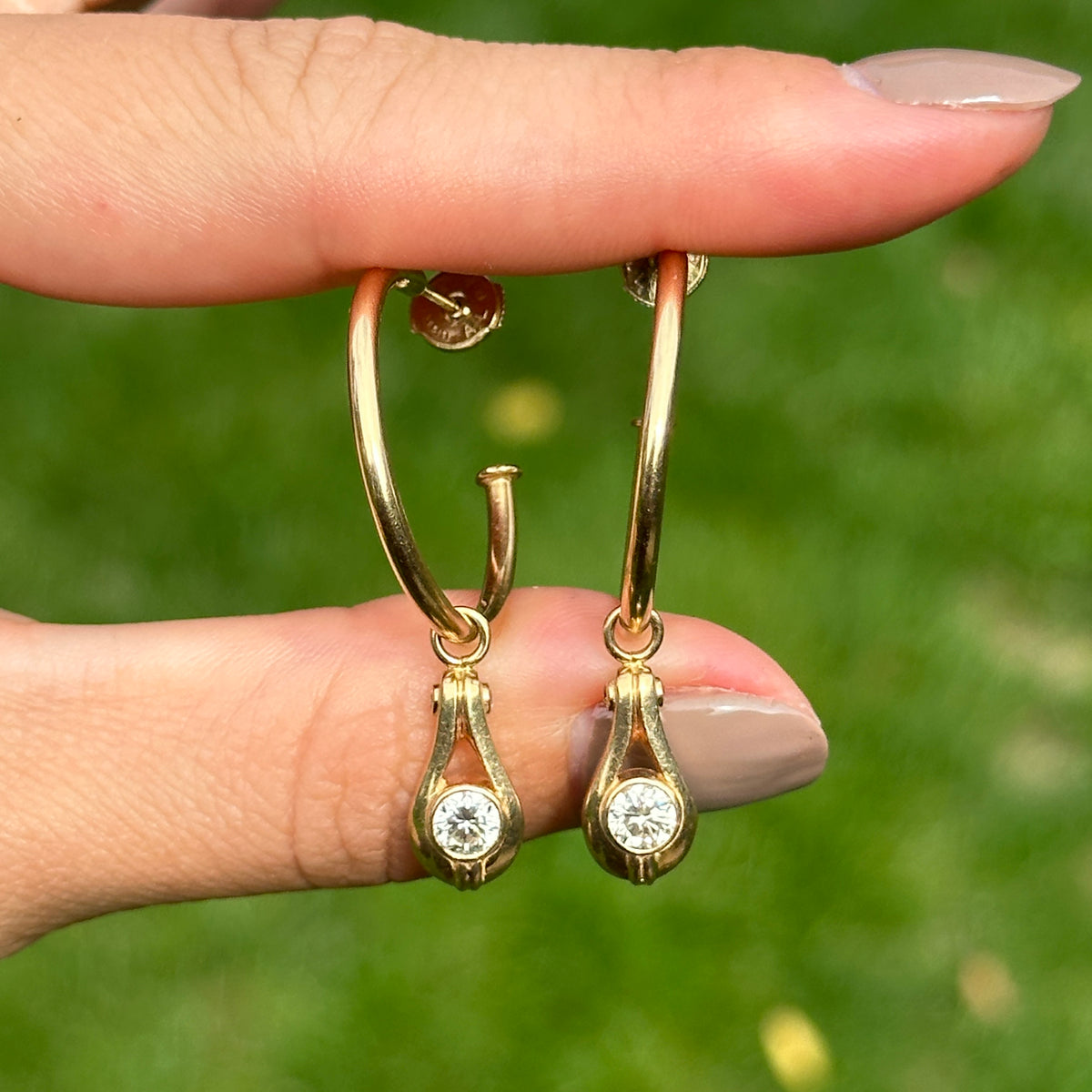 Estate 14KT Yellow Gold Round Diamond .90CT Earring Charms