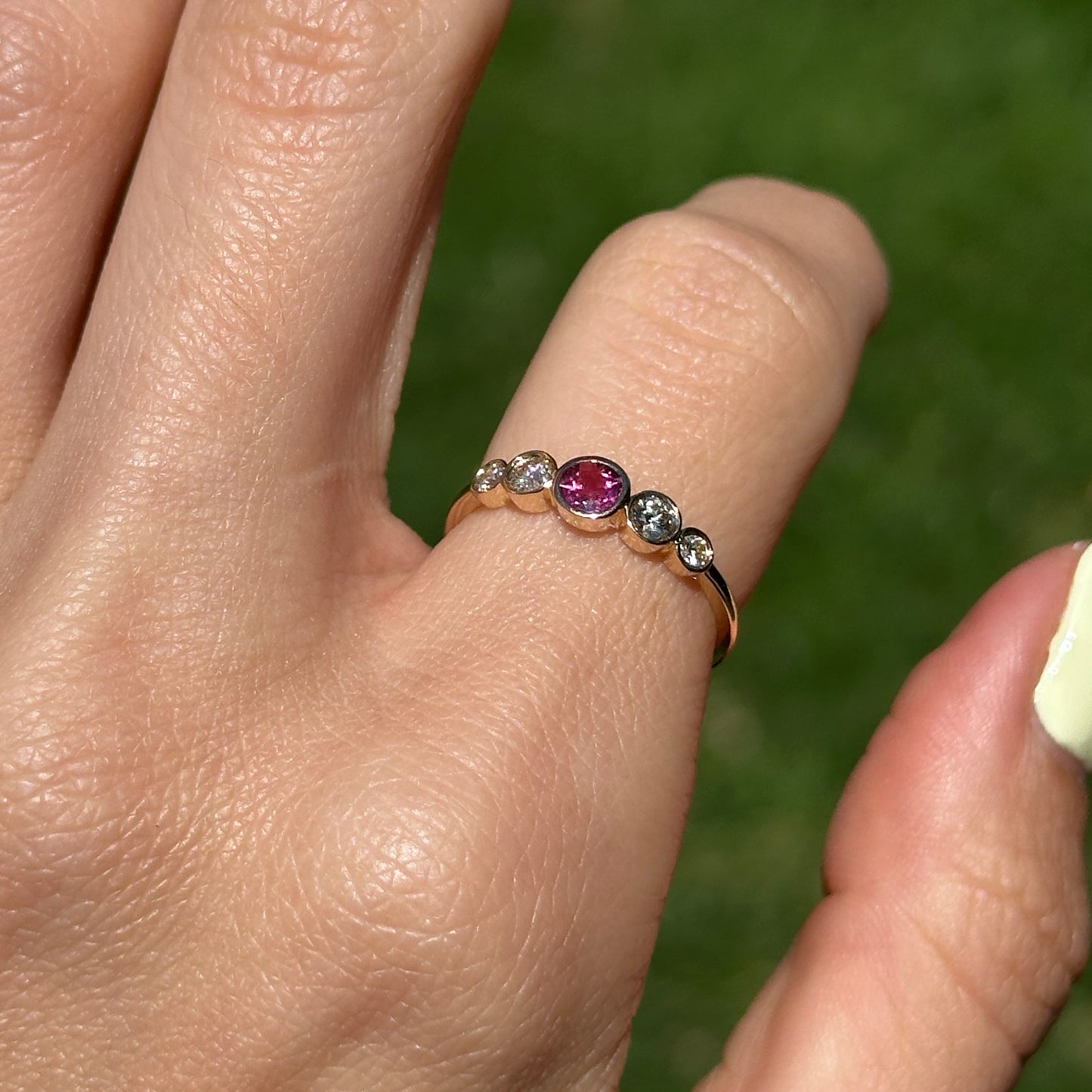 Estate 14KT Yellow Gold Bezel Pink Tourmaline + Diamond Ring - LSJ