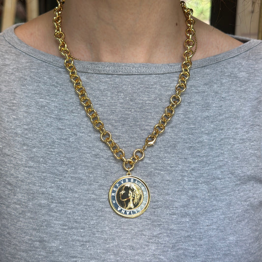Estate Gold-Tone 1000 Lire Faux Coin Chain Necklace