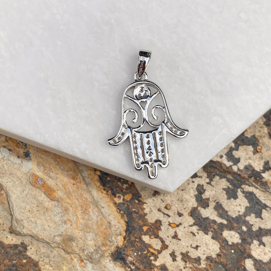 Sterling Silver CZ Filigree Hamsa Chamseh Small Pendant Charm