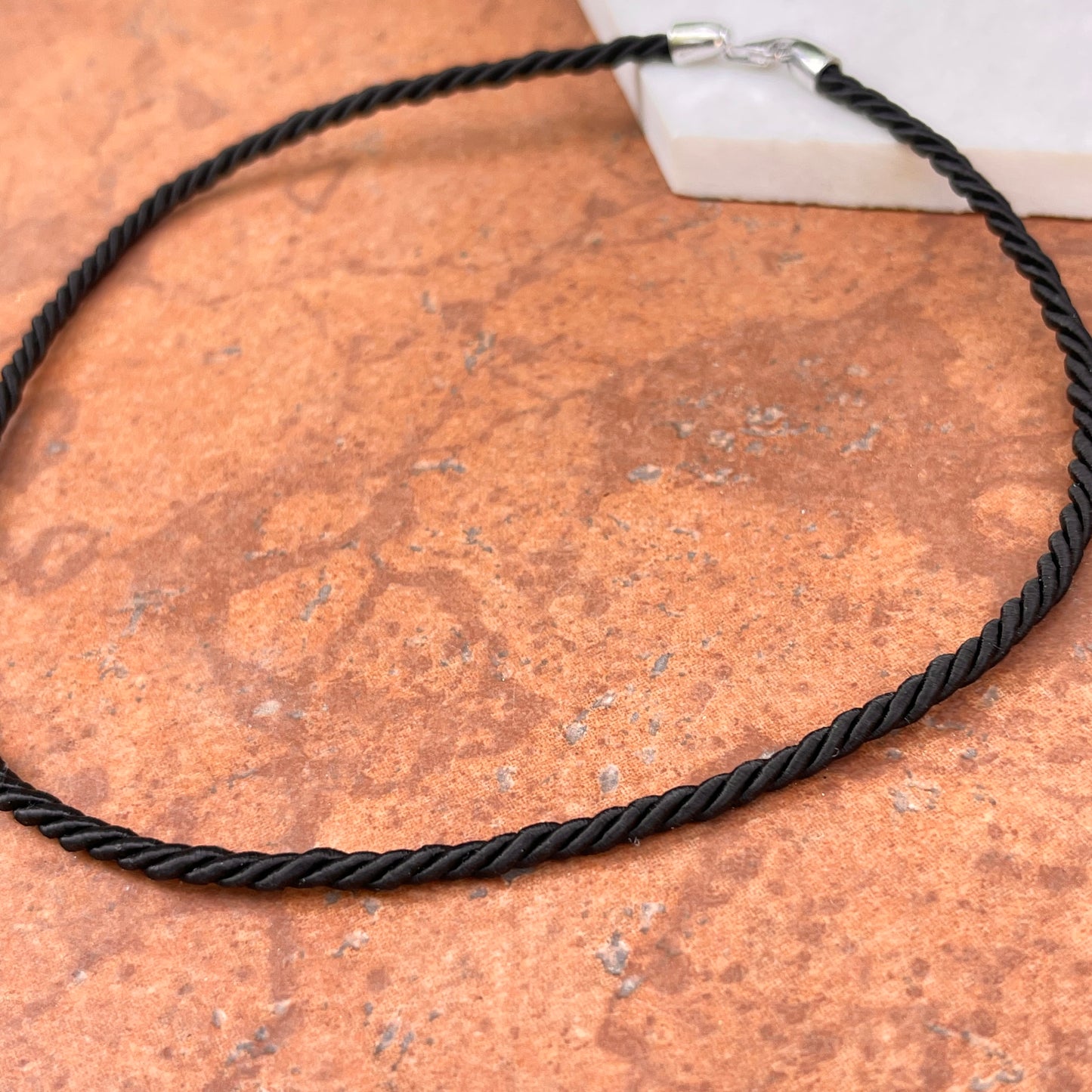 Sterling Silver Black Satin Twist Cord Necklace