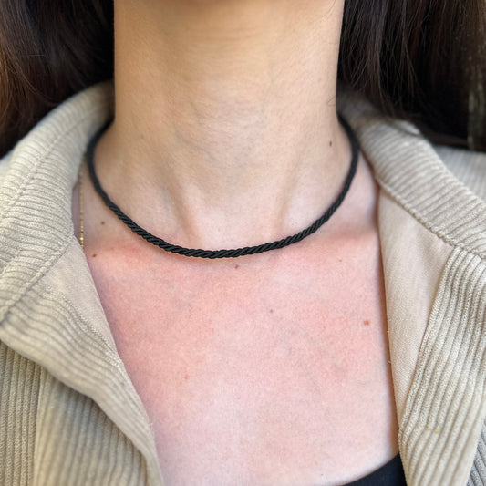 Sterling Silver Black Satin Twist Cord Necklace