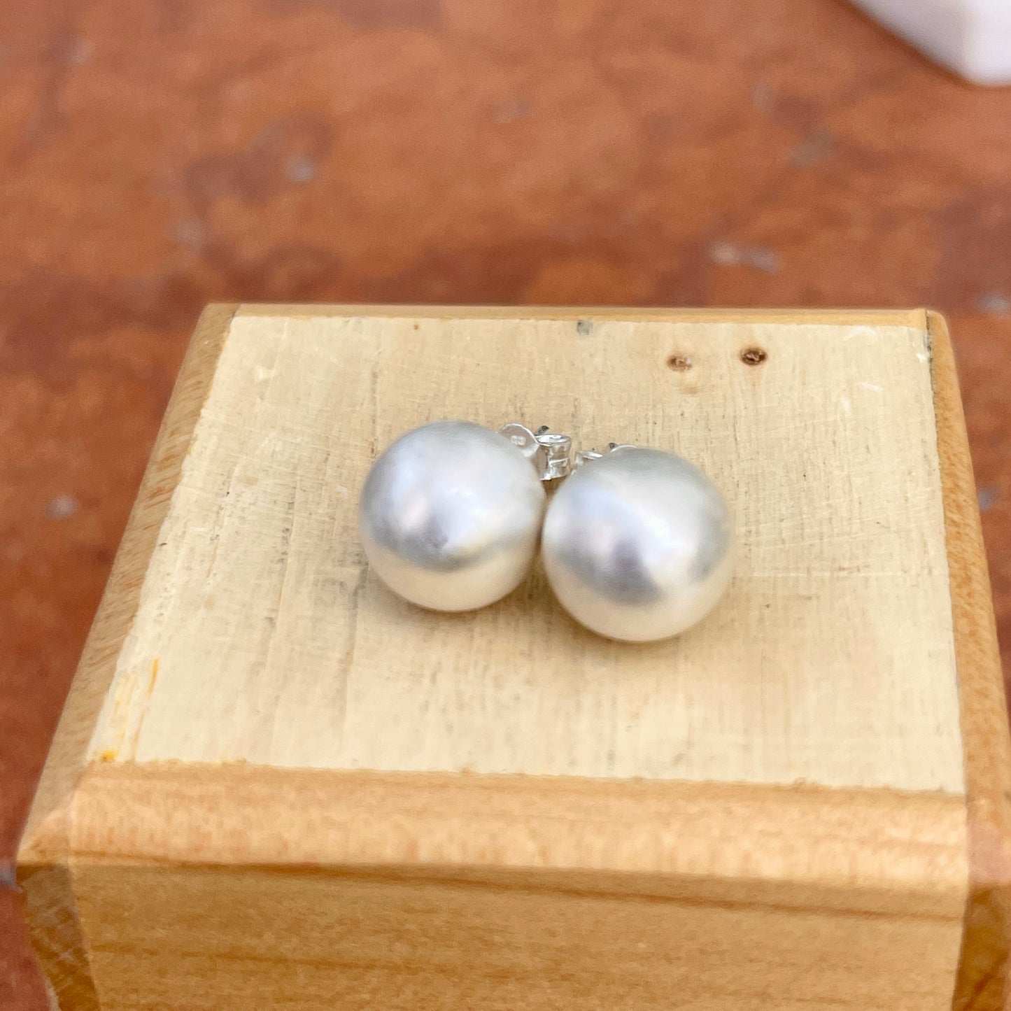 Sterling Silver Brushed Matte Round Ball Stud Earrings