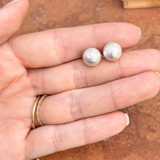 Sterling Silver Brushed Matte Round Ball Stud Earrings