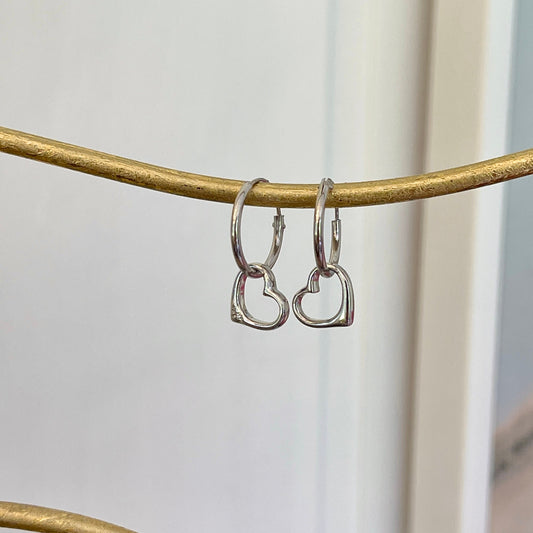 Sterling Silver Small Endless Hoop Earrings with Heart Slide Charms