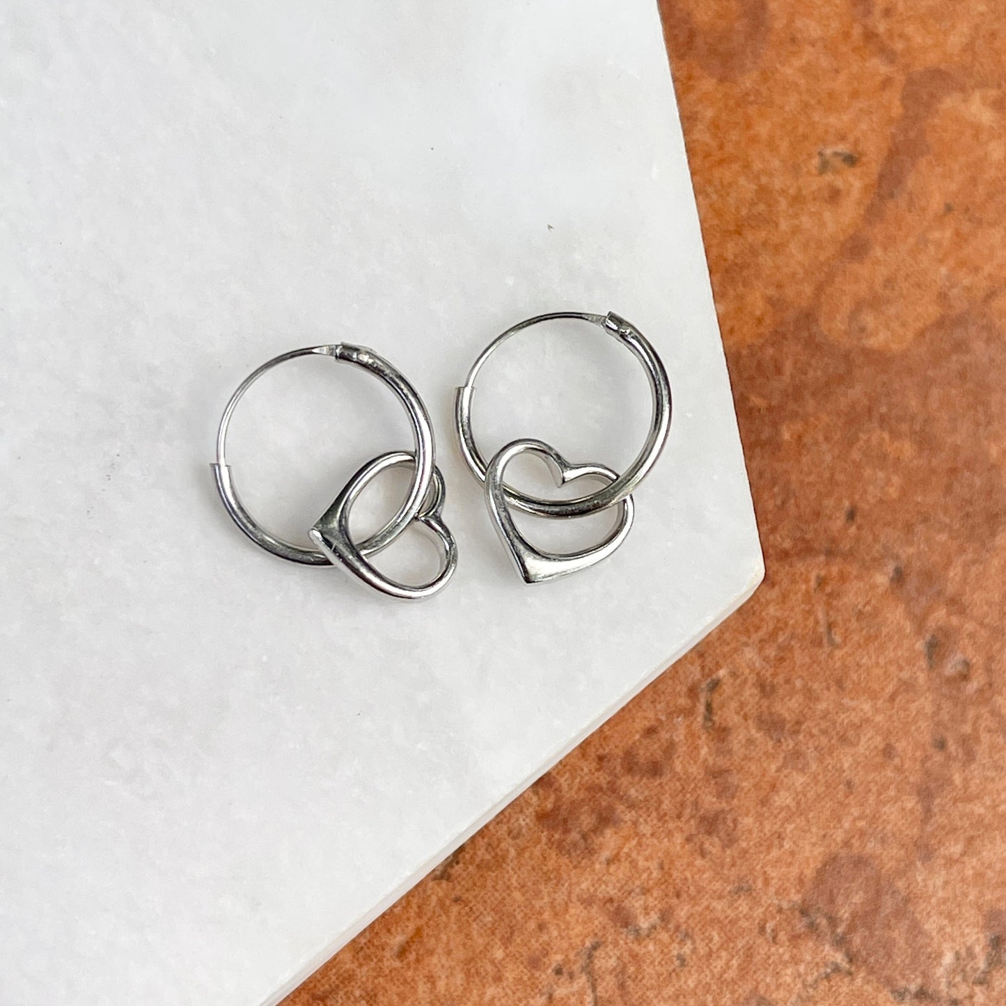 Sterling Silver Small Endless Hoop Earrings with Heart Slide Charms