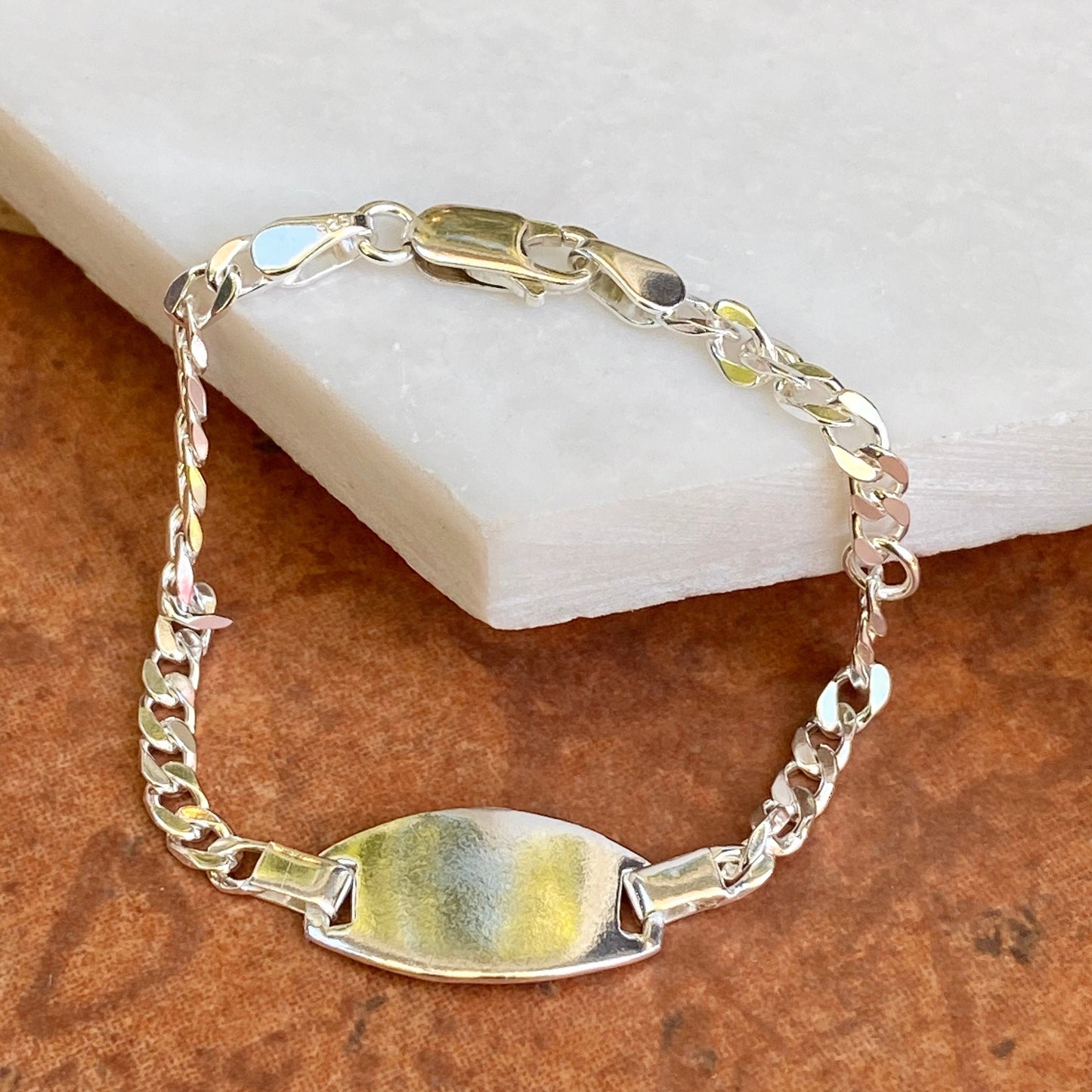Sterling Silver Polished Thin Children‘s ID Chain Bracelet