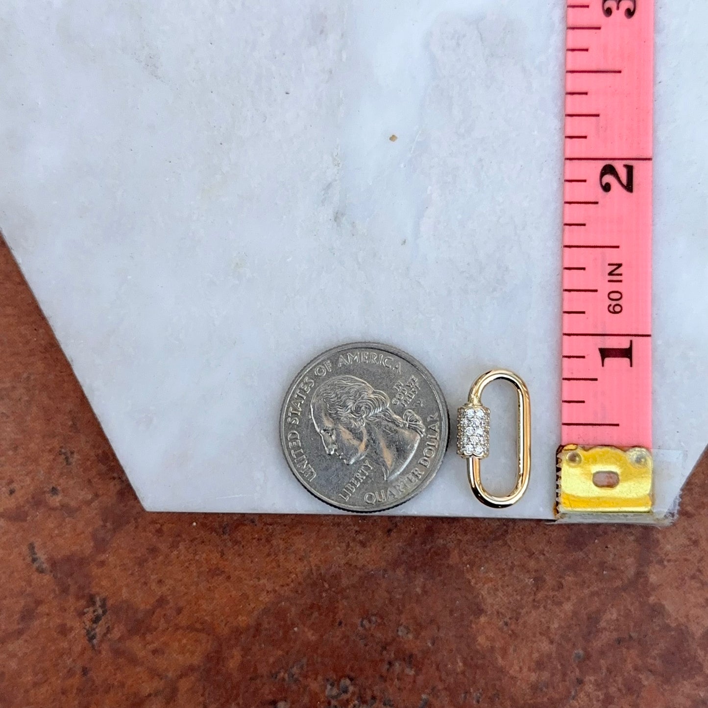 14KT Yellow Gold CZ Pave Oval Necklace Enhancer Carabiner Clasp