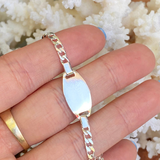 Sterling Silver Polished Thin Children‘s ID Chain Bracelet