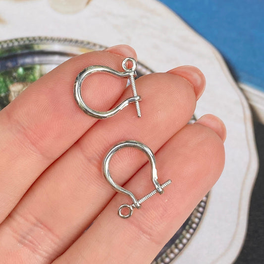 Sterling Silver Polished Small Shackle Link Screw in Half Hoop Earrings