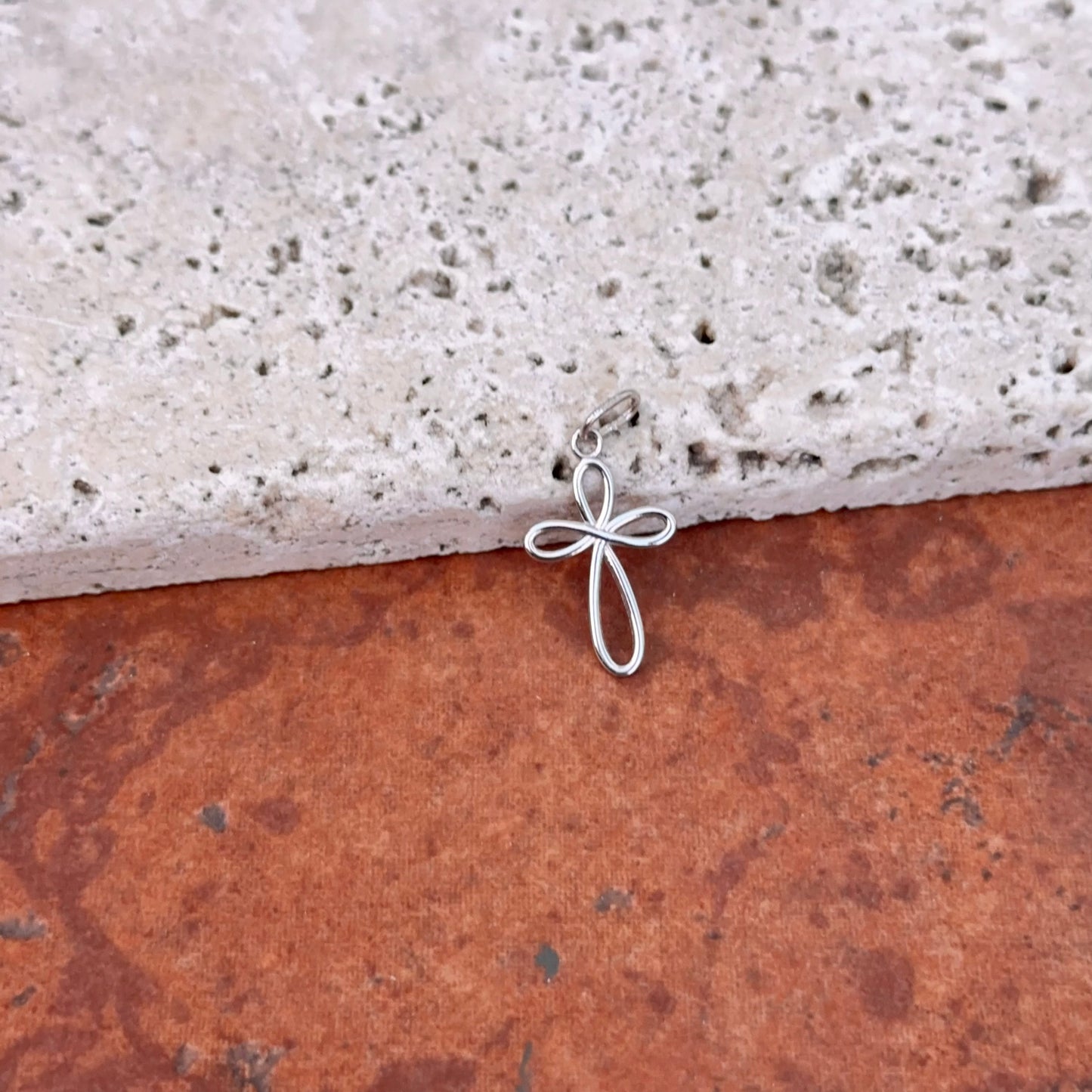 10KT White Gold Small Ribbon Cross Pendant Charm