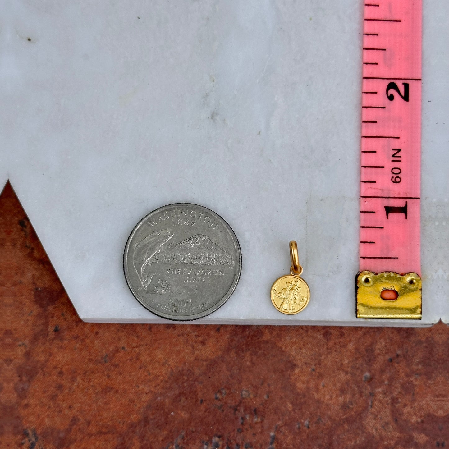 14KT Yellow Gold Matte St Christopher Round Medal Pendant Charm 8mm - LSJ