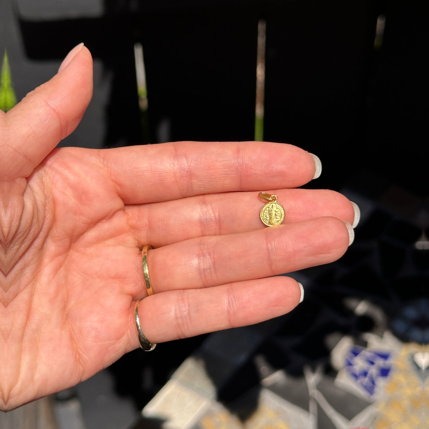 14KT Yellow Gold Matte St Benedict Round Pendant Charm 8mm