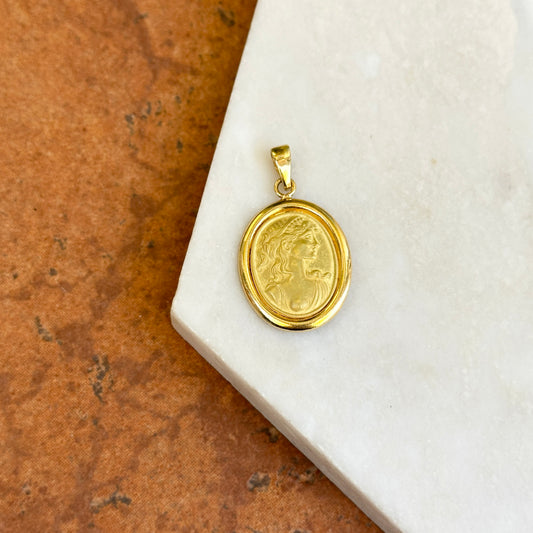 Estate 18KT Yellow Gold Oval Inlay Italian Cameo Pendant Intaglio