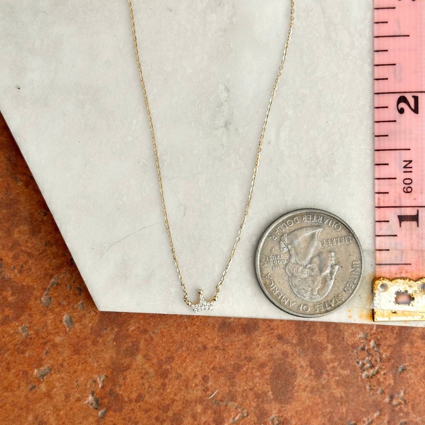 14KT Yellow Gold Pave Diamond Mini Crown Necklace - LSJ