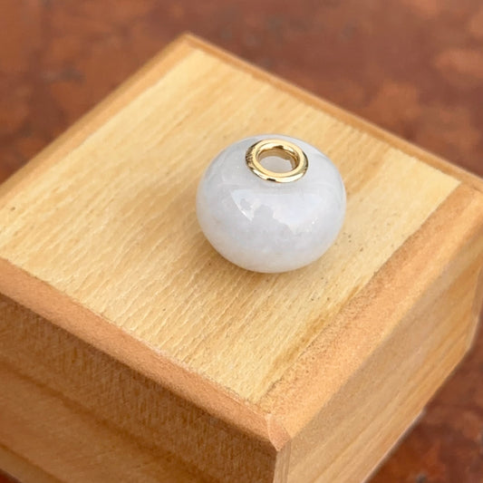 Estate 14KT Yellow Gold White Jade Round Pendant Slide