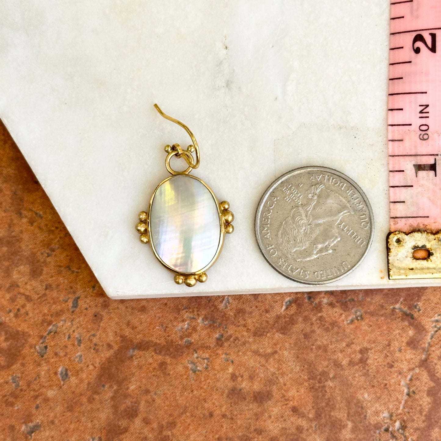 Estate 18K Yellow Gold Oval Mabe Pearl Beaded Bezel Wire Drop Earrings