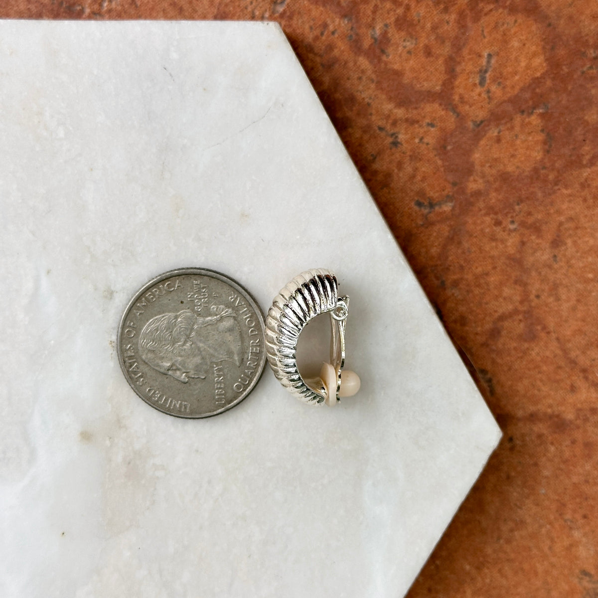 Estate Silver-Tone Corrugated Half-Hoop Clip-On Earrings
