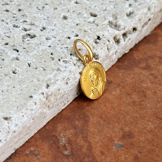 14KT Yellow Gold Mother Theresa Round Medal Matte Pendant Charm 10mm - LSJ