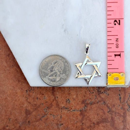 Sterling Silver Star of David Pendant Charm 26mm