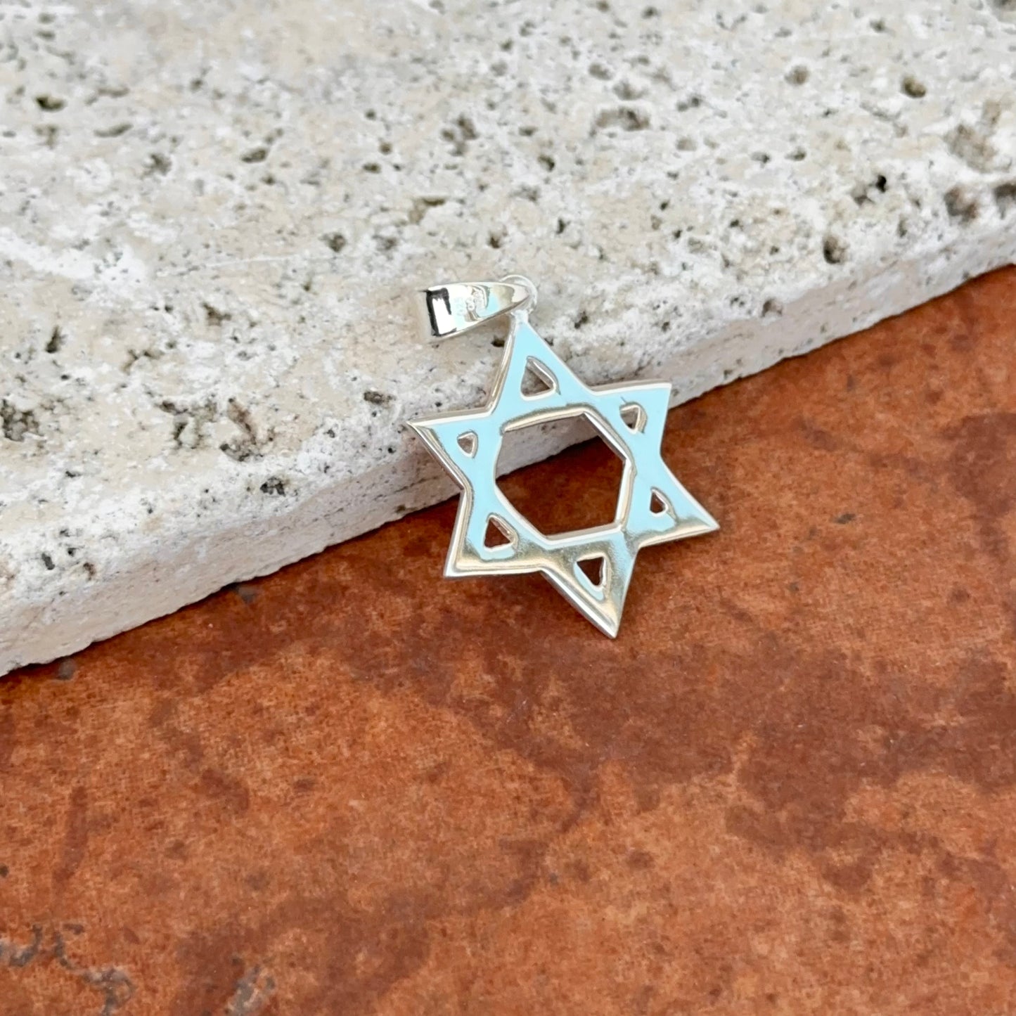 Sterling Silver Star of David Pendant Charm 26mm