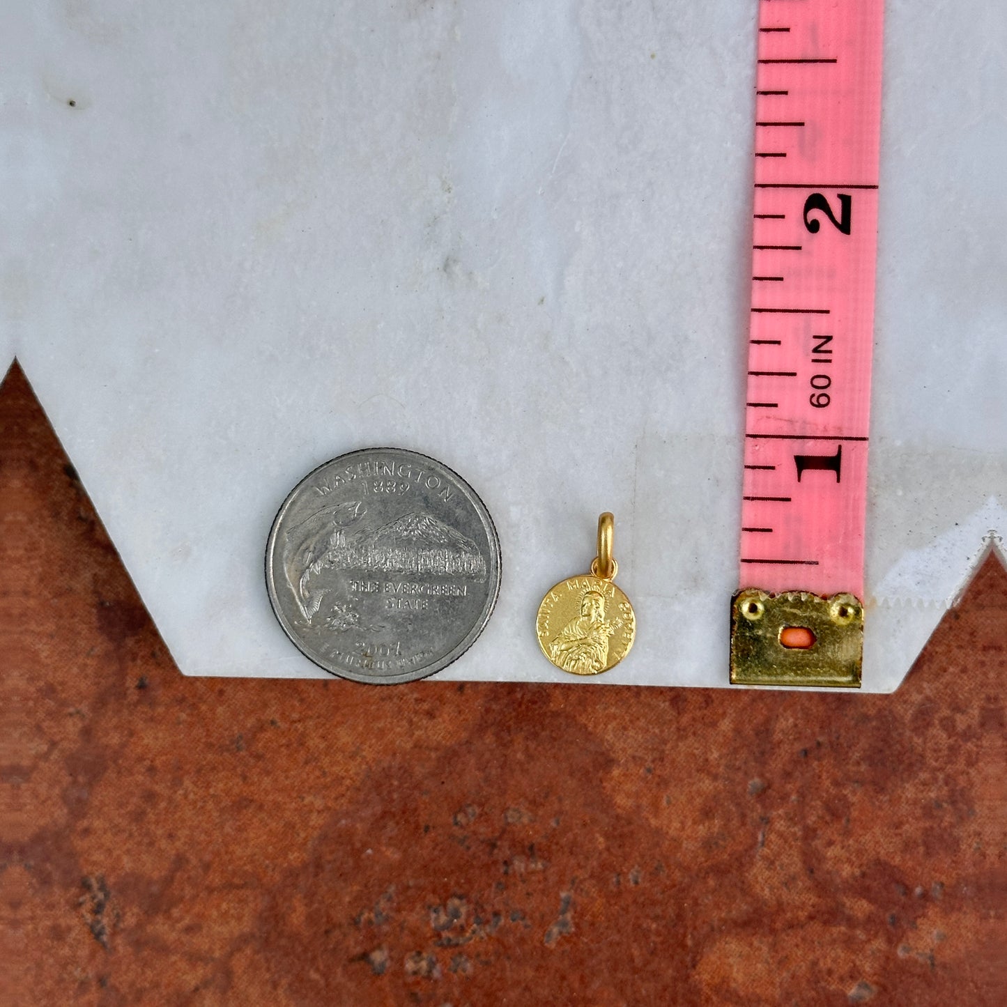 14KT Yellow Gold St Maria Goretti Round Matte Medal Pendant Charm 10mm - LSJ