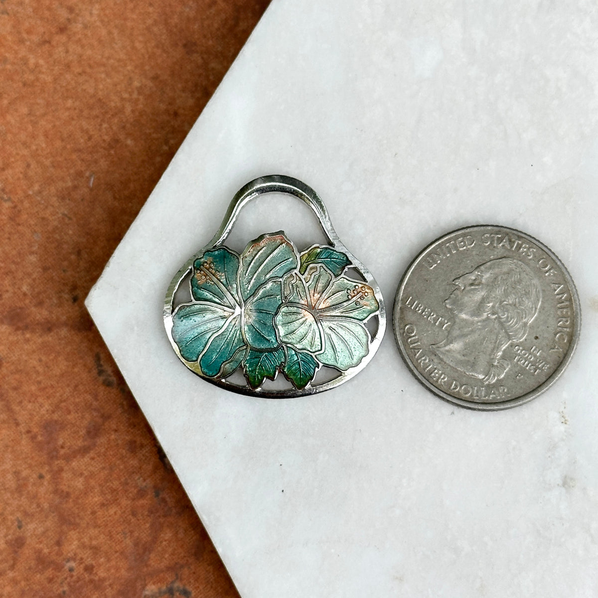 Estate Sterling Silver Aqua Enamel Hibiscus Earring Charms