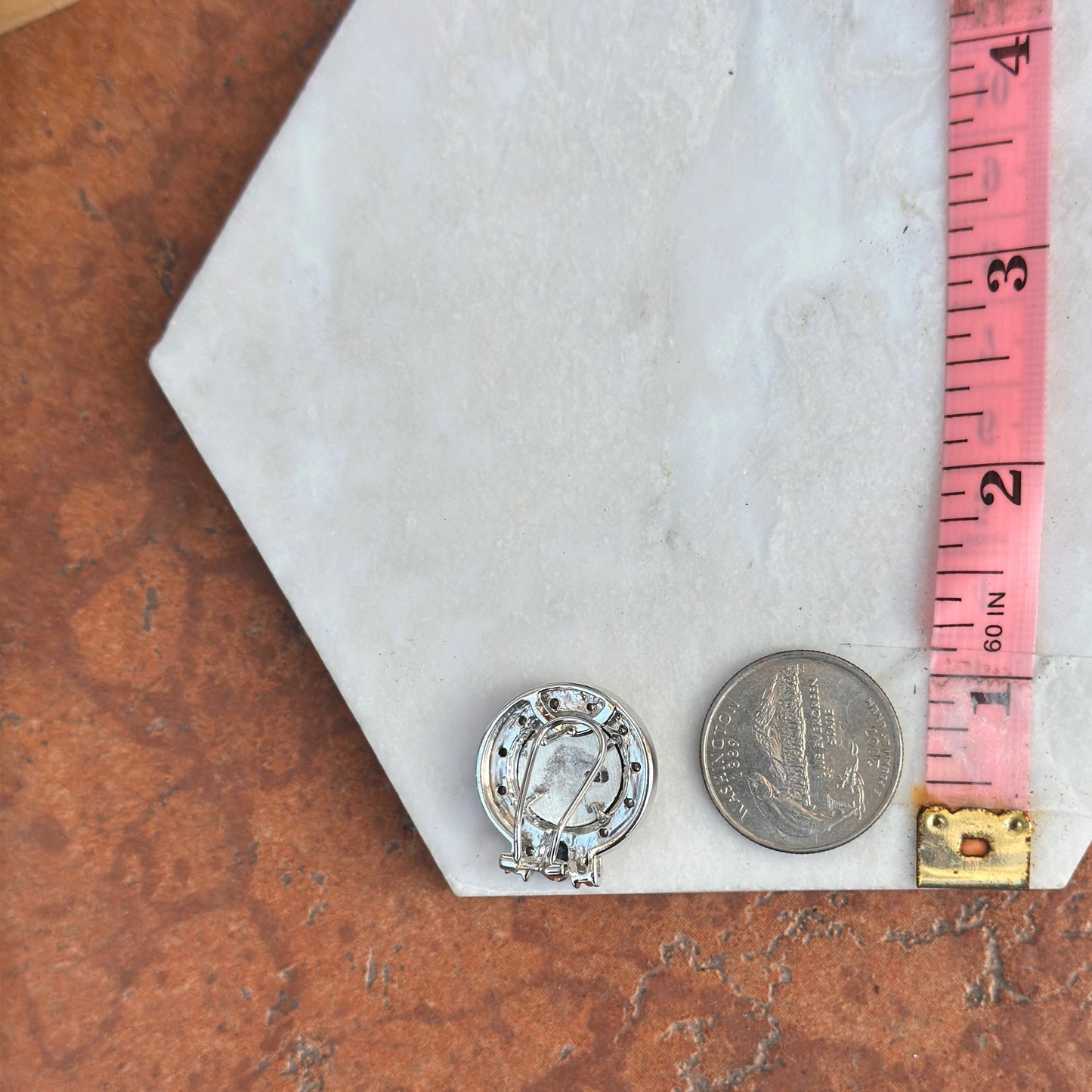 Estate 14KT Yellow Gold Bezel + Sterling Silver Roman Coin Diamond Sapphire Earrings