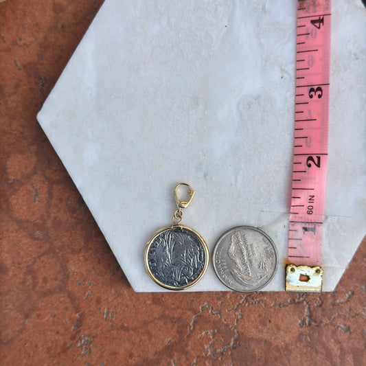 14KT Gold and Sterling Silver Faux Coin Bezel Pendant Clip Omega