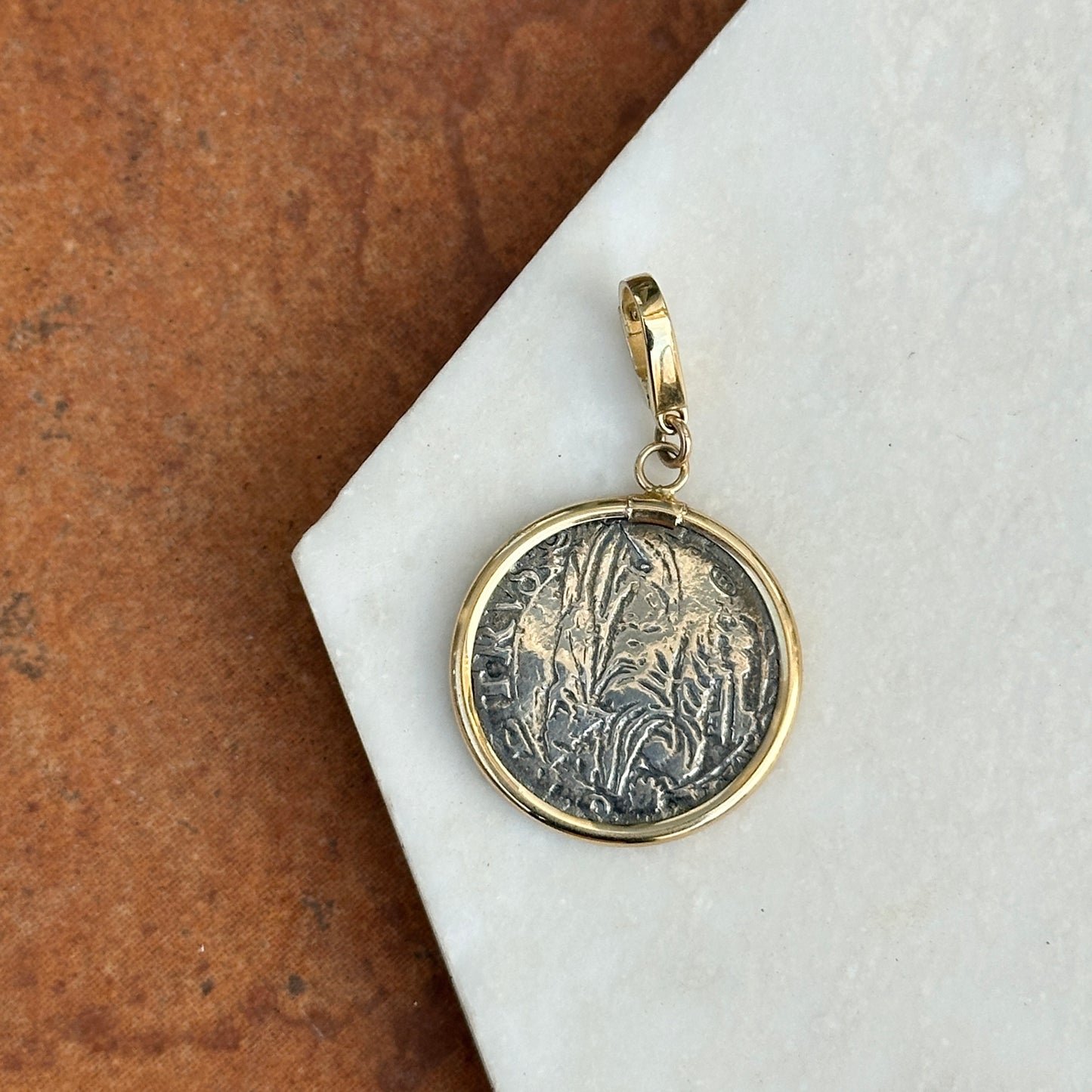 14KT Gold and Sterling Silver Faux Coin Bezel Pendant Clip Omega