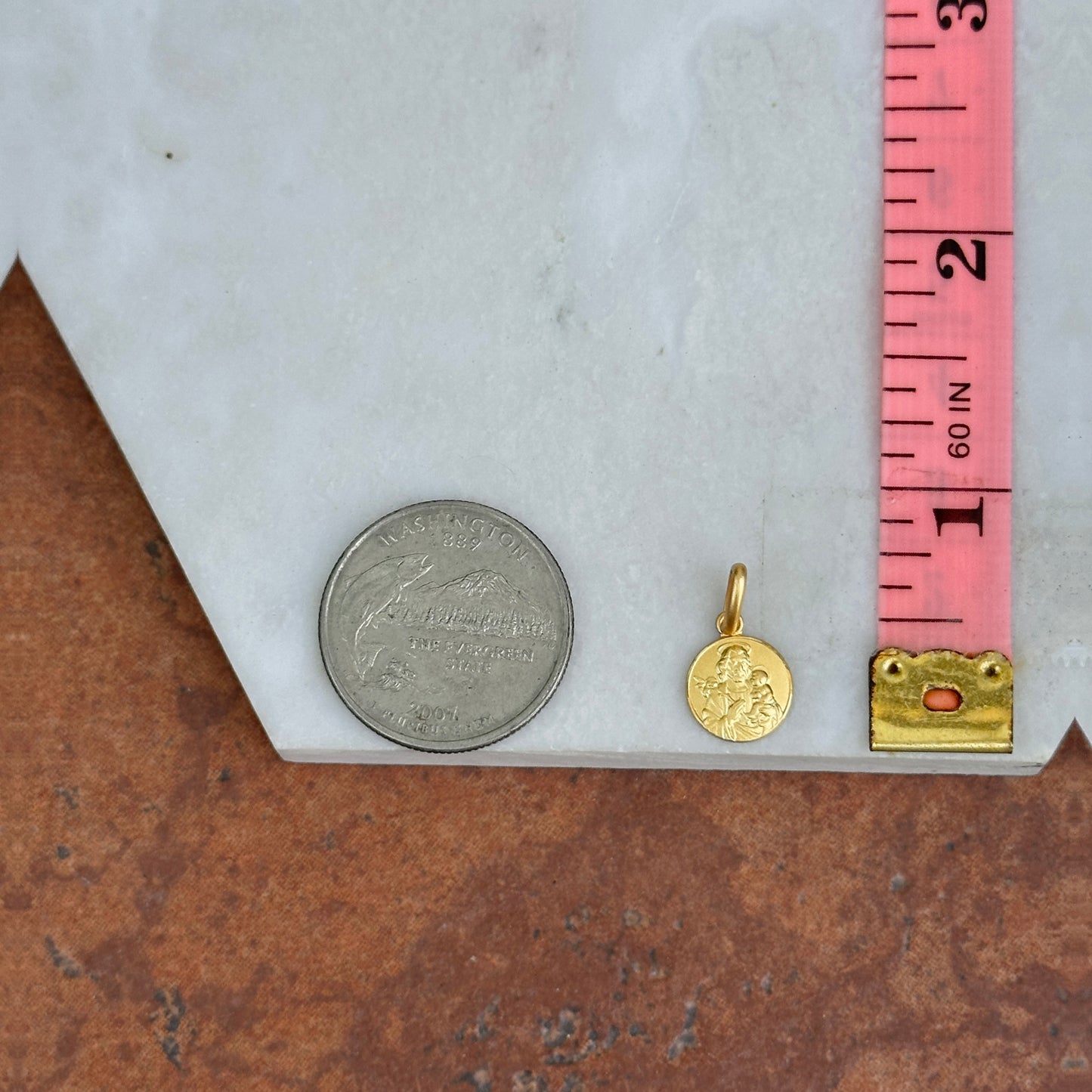 14KT Yellow Gold St Joseph Round Matte Medal Pendant Charm 10mm - LSJ