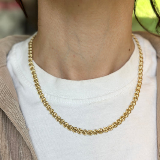 Estate 14KT Yellow Gold Twisted Wire Circle Knot Chain Necklace