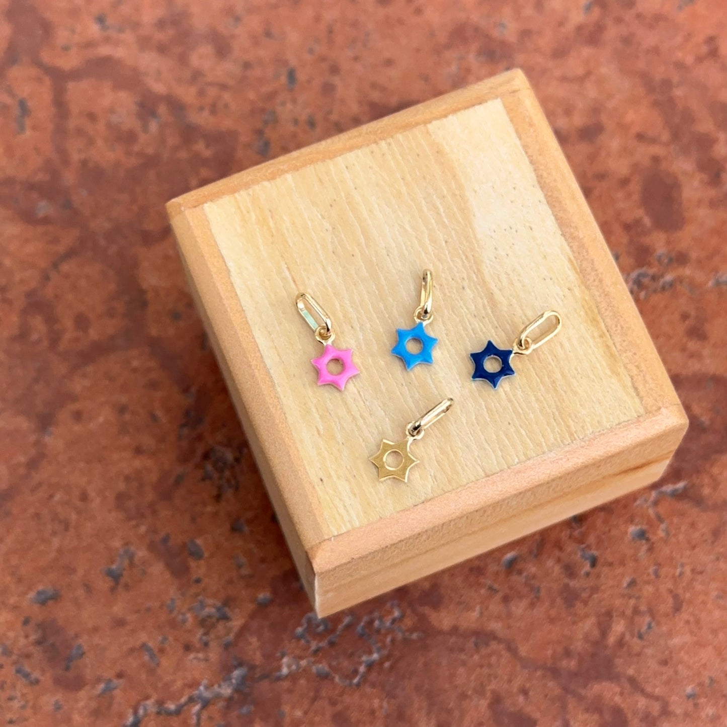 14KT Yellow Gold Tiny Light Blue Star of David Pendant Charm