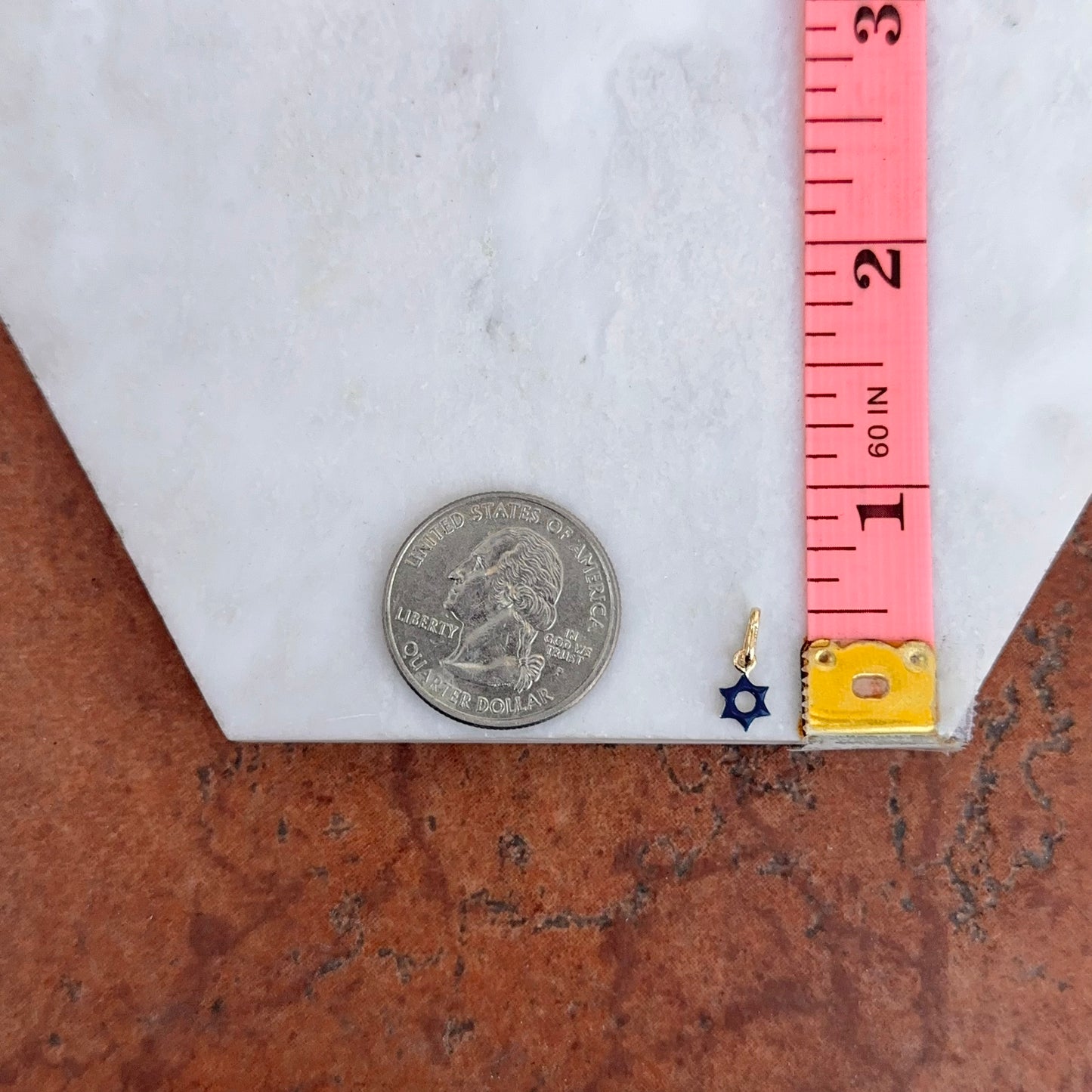 14KT Yellow Gold Tiny Dark Blue Star of David Pendant Charm - LSJ