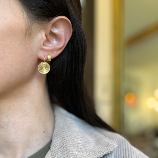 Estate 14KT Yellow Gold Round Diamond Circle Floral Drop Earrings