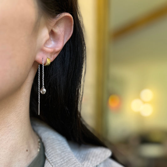 Sterling Silver Swirl Bead Dangle Pair Thin Threader Earrings