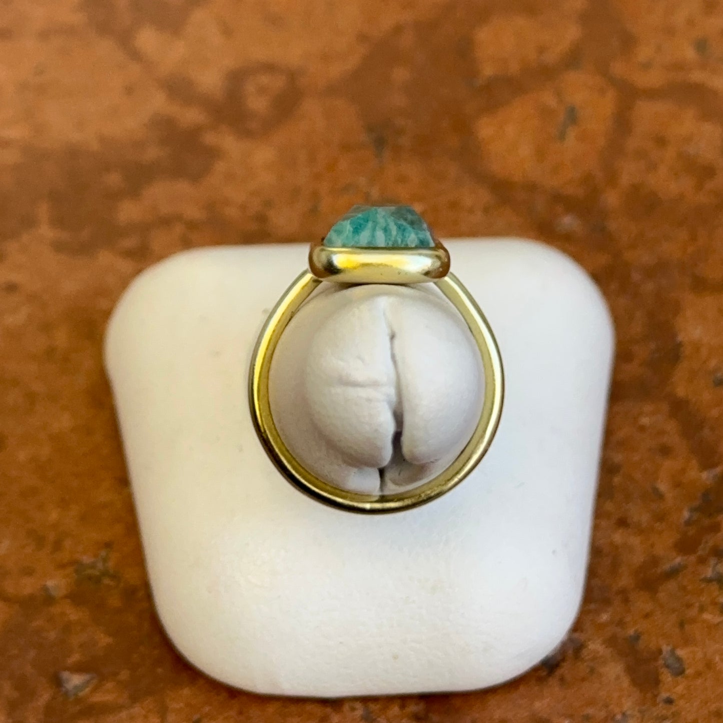 Sterling Silver Yellow Gold-Plated Rectangle Amazonite Bezel Matte Ring 7/25