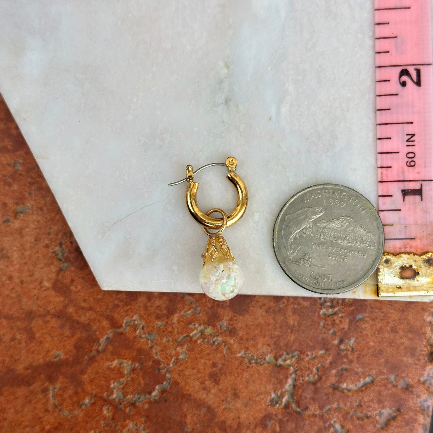Estate Gold-Plated Hoop Earrings with Stone Charms