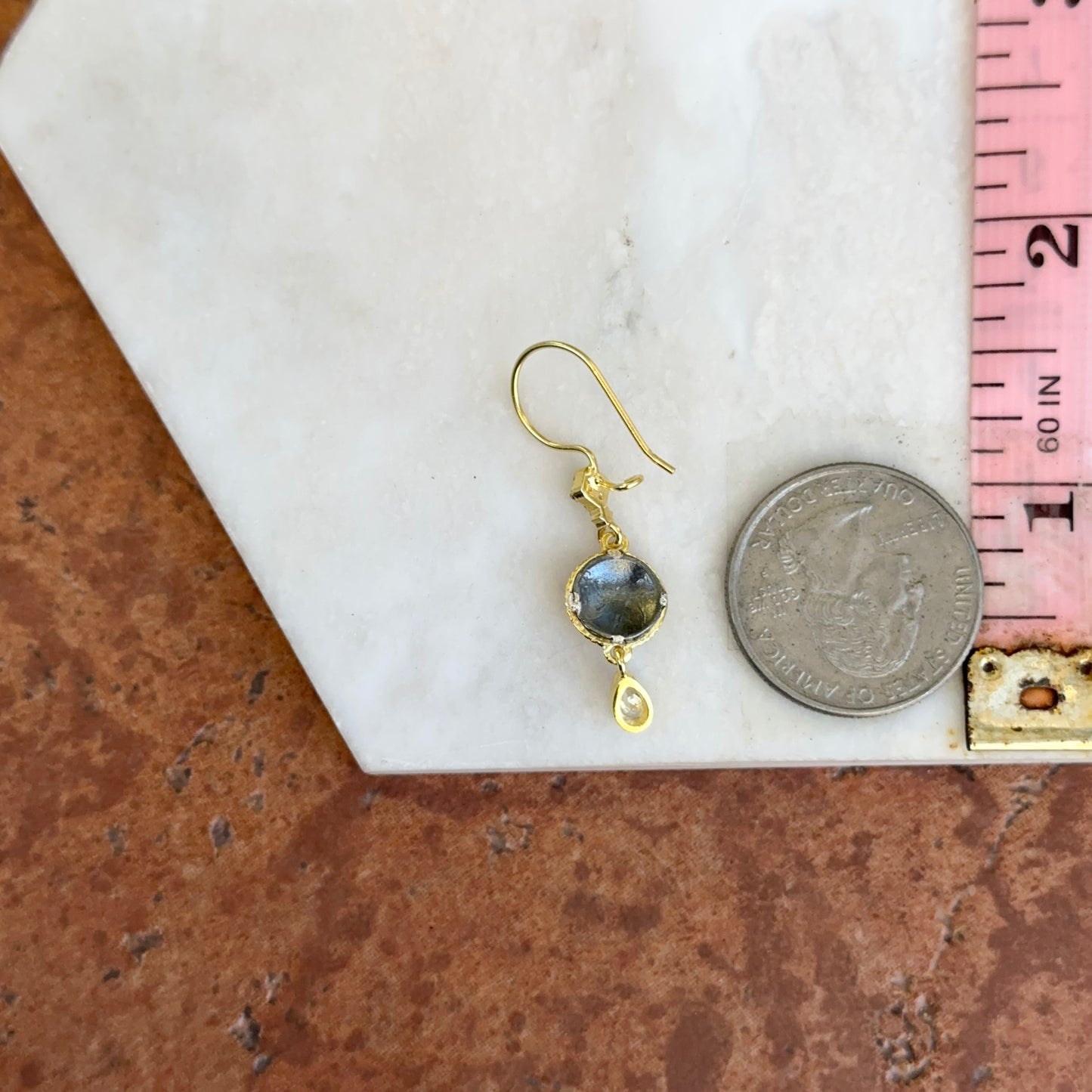 Sterling Silver Yellow Gold-Plated Oxidized Round & Pear CZ Cross Dangle Earrings