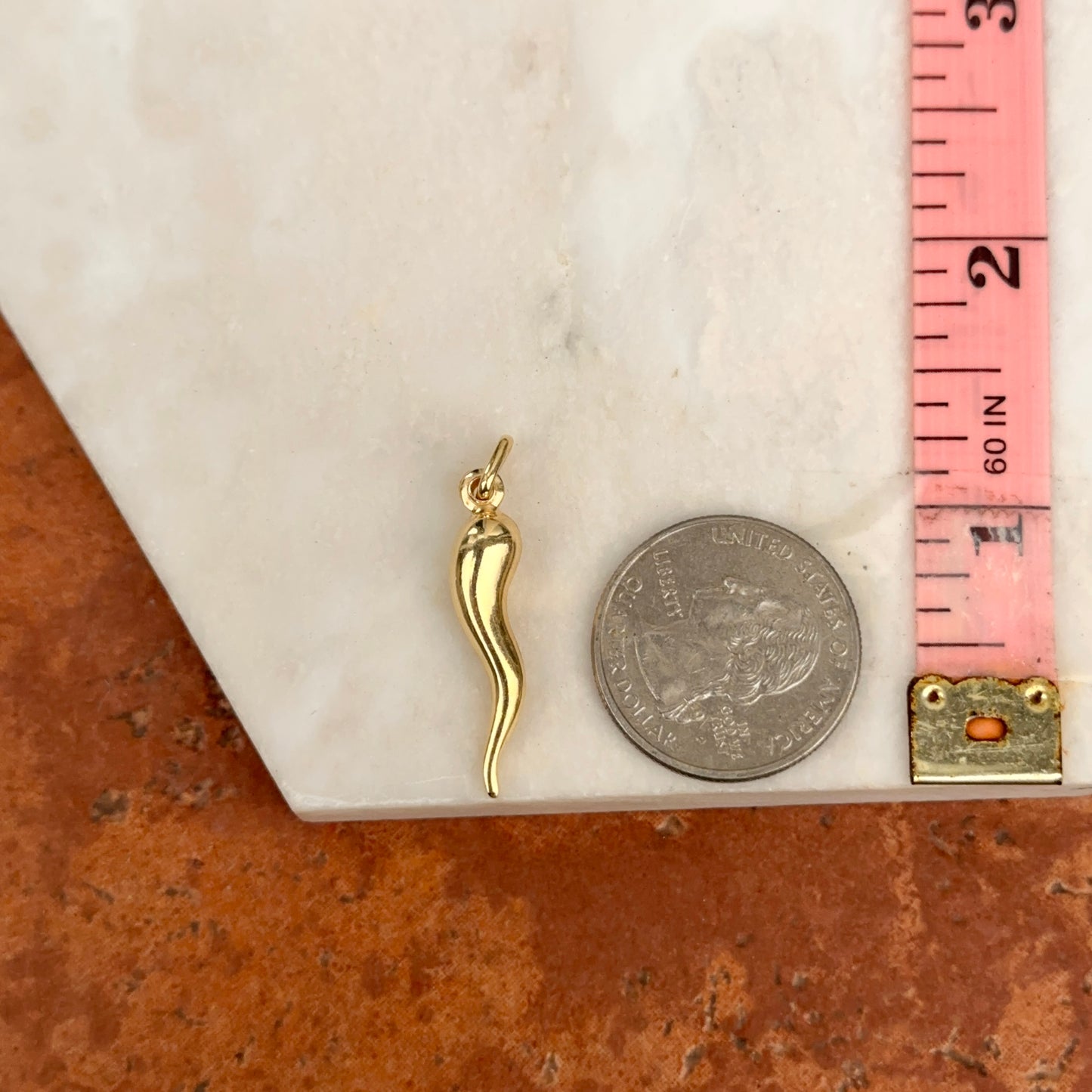 Yellow Gold-Plated Sterling Silver 3D Italian Horn Pendant 29mm