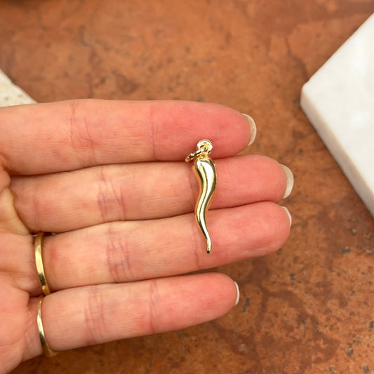 Yellow Gold-Plated Sterling Silver 3D Italian Horn Pendant 29mm