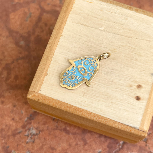 14KT Yellow Gold Turquoise Filigree Hamsa Pendant Charm