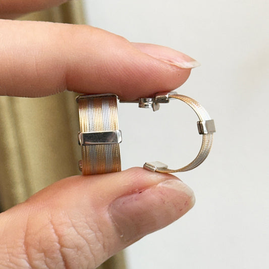 Estate 14KT Two-Tone White Gold + Yellow Gold Mesh Cable Hoop Station Earrings