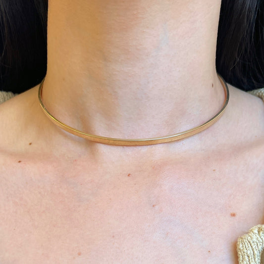 Estate 14KT Yellow Gold Wire Squared Open Choker Collar Necklace